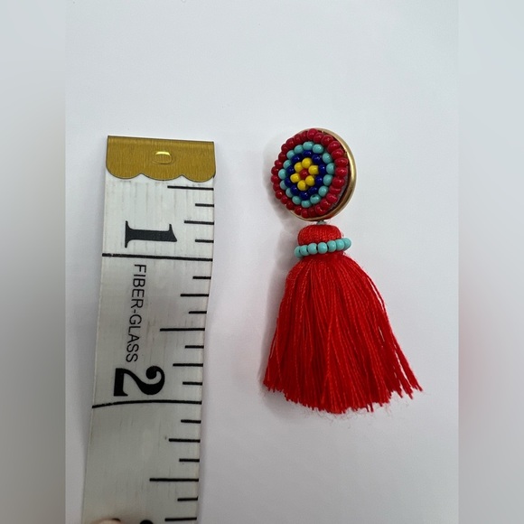 J. Crew Red Beaded Tassel Stud Earrings and Dust Bag. - Picture 6 of 9